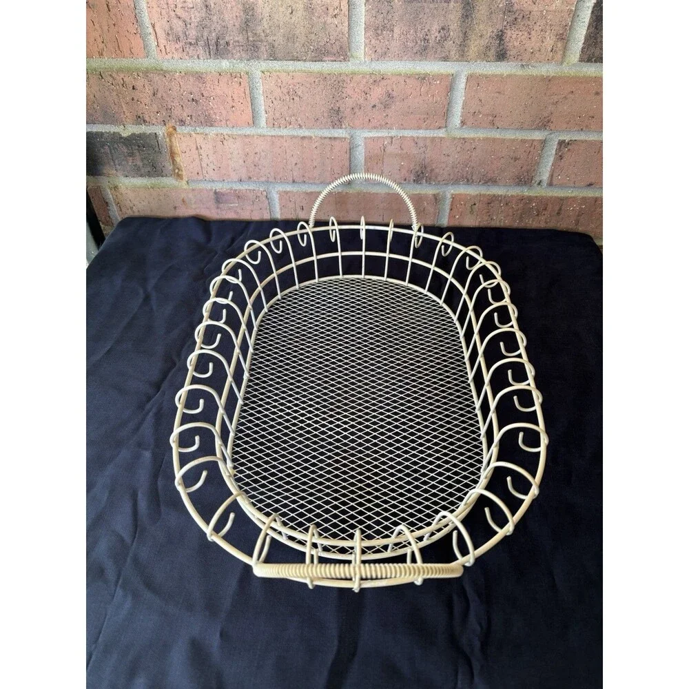 Mid-Century 1960s Style White Wire Basket French Country Scrolled Loop Edged Egg